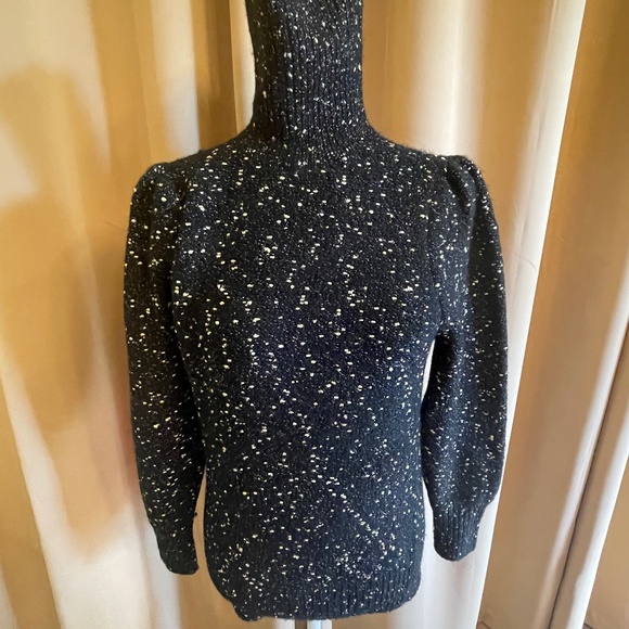 NEW! Ann Taylor Black & Metallic Gold Turtleneck Puff Sleeve Sweater Size S/P - Picture 2 of 11
